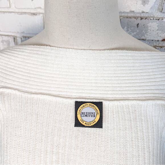 Vintage 80s Winter White Ribbed Cheetah Gold Embroidered Long Cardigan Sweater - Picture 7 of 9